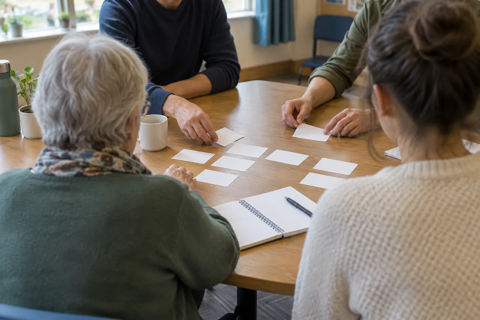 Des bénévoles de générations différentes préparent ensemble les activités d’une association.