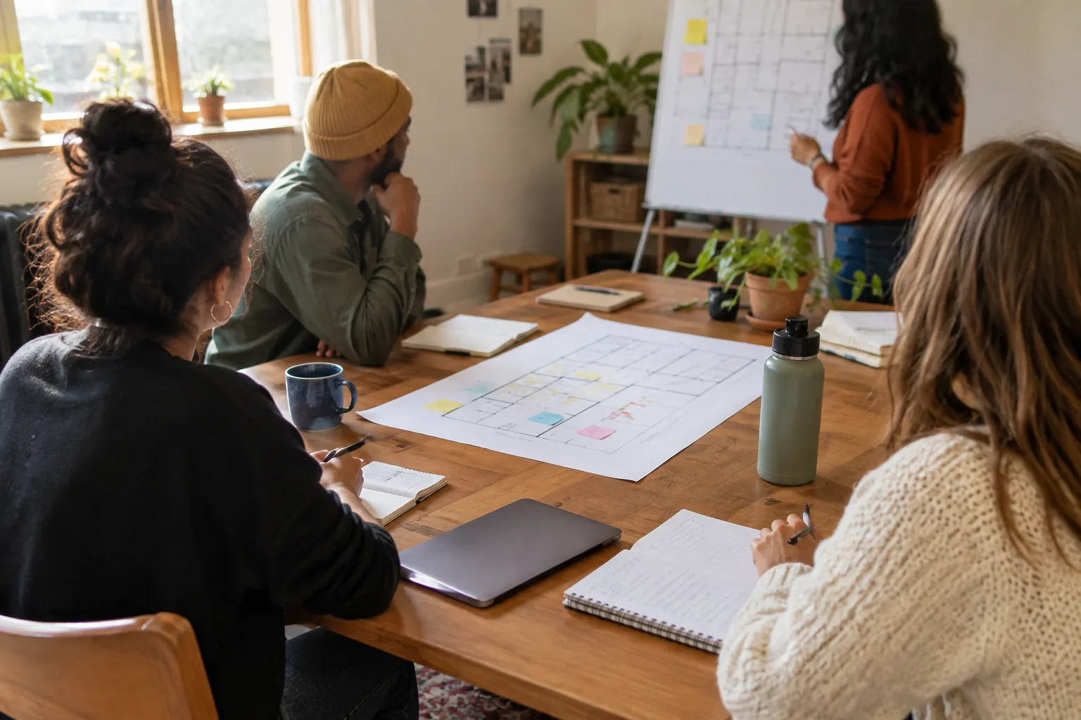 Des partenaires associatifs préparent ensemble un atelier de quartier autour d’une table.