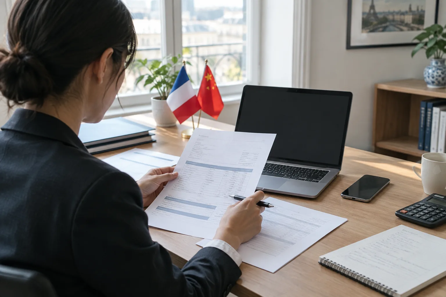 Un dirigeant de petite entreprise vérifie une facture et des documents de paiement à son bureau.