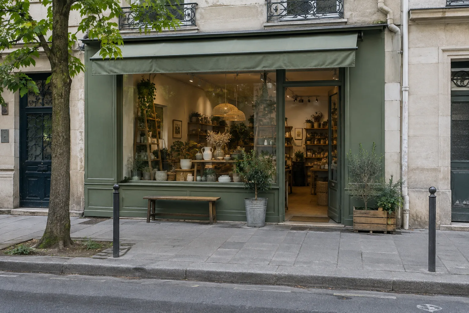 Façade d’un petit local commercial donnant sur une rue de quartier en France.