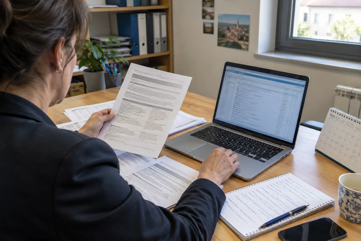 Des avis de consultation et un calendrier sont examinés sur un bureau de petite entreprise.