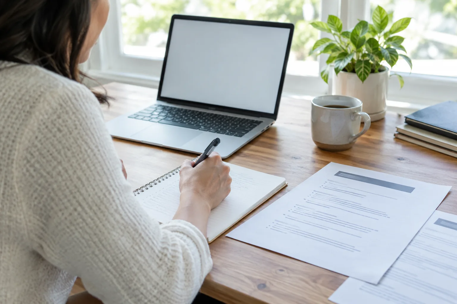Un entrepreneur rédige une offre d’emploi et rassemble les informations sur le poste.